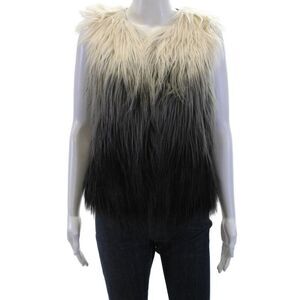 BCBG Max Azria Womens Faux Fur Bonni Jacket White Grey Size Extra Extra Small
